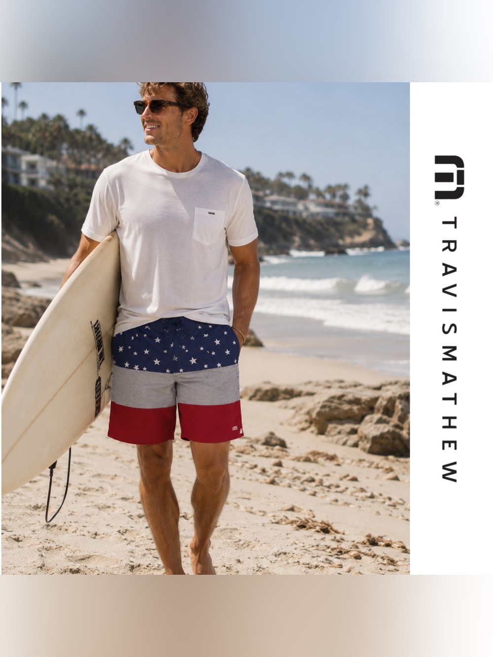 Travis Mathew | Board Swim Shorts | Size 36 | Red, Blue, Gray, American Flag